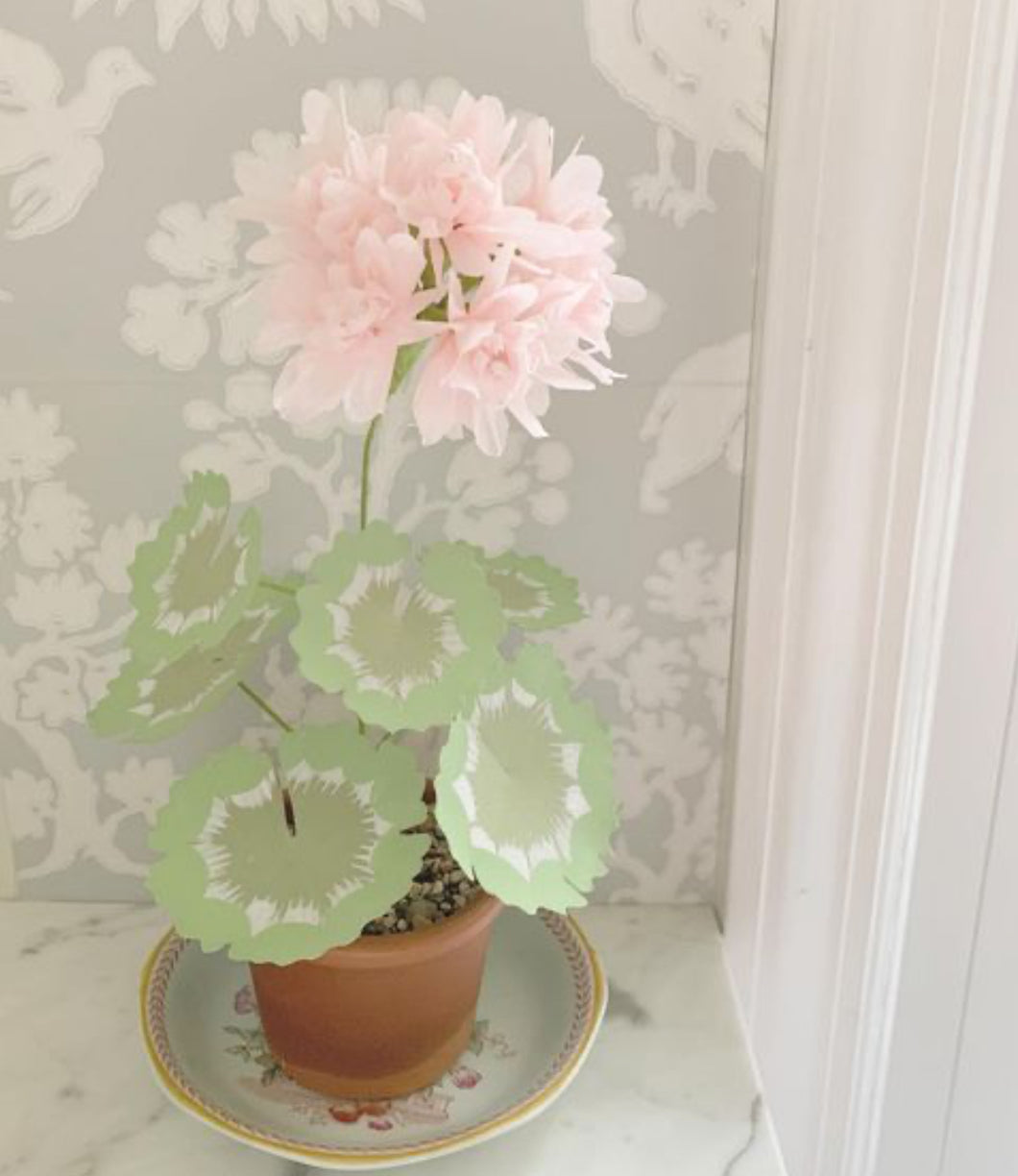 Paper Geranium - Small blush blossom with moss and mint leaves